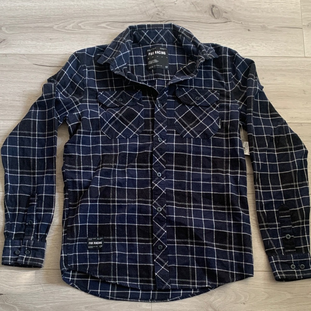 Fox Blue and Black Plaid Button-Down Shirt